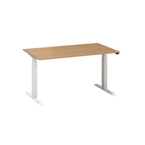 Výškově nastavitelný kancelářský stůl Alfa Up s bílým podnožím, 140 x 80 x 61,5-127,5 cm, dezén divoká hruška