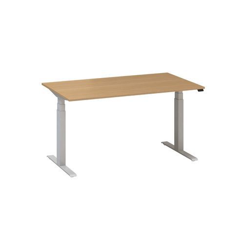 Výškově nastavitelný kancelářský stůl Alfa Up s šedým podnožím, 140 x 80 x 61,5-127,5 cm, dezén divoká hruška