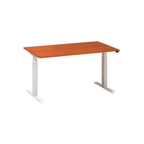Výškově nastavitelný kancelářský stůl Alfa Up s bílým podnožím, 140 x 80 x 61,5-127,5 cm, dezén divoká třešeň