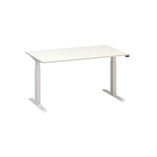 Výškově nastavitelný kancelářský stůl Alfa Up s bílým podnožím, 140 x 80 x 61,5-127,5 cm, dezén bílá