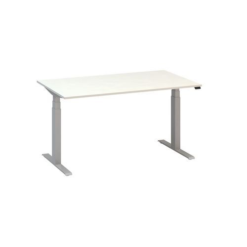 Výškově nastavitelný kancelářský stůl Alfa Up s šedým podnožím, 140 x 80 x 61,5-127,5 cm, dezén bílá