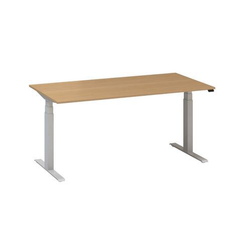 Výškově nastavitelný kancelářský stůl Alfa Up s šedým podnožím, 160 x 80 x 61,5-127,5 cm, dezén divoká hruška