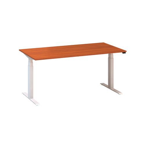 Výškově nastavitelný kancelářský stůl Alfa Up s bílým podnožím, 160 x 80 x 61,5-127,5 cm, dezén divoká třešeň