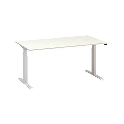 Výškově nastavitelný kancelářský stůl Alfa Up s bílým podnožím, 160 x 80 x 61,5-127,5 cm, dezén bílá