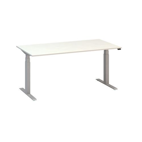 Výškově nastavitelný kancelářský stůl Alfa Up s šedým podnožím, 160 x 80 x 61,5-127,5 cm, dezén bílá