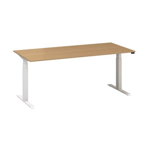 Výškově nastavitelný kancelářský stůl Alfa Up s bílým podnožím, 180 x 80 x 61,5-127,5 cm, dezén divoká hruška
