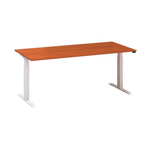 Výškově nastavitelný kancelářský stůl Alfa Up s bílým podnožím, 180 x 80 x 61,5-127,5 cm, dezén divoká třešeň