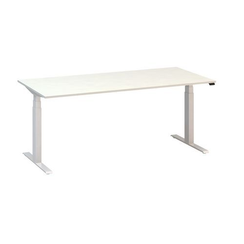Výškově nastavitelný kancelářský stůl Alfa Up s bílým podnožím, 180 x 80 x 61,5-127,5 cm, dezén bílá