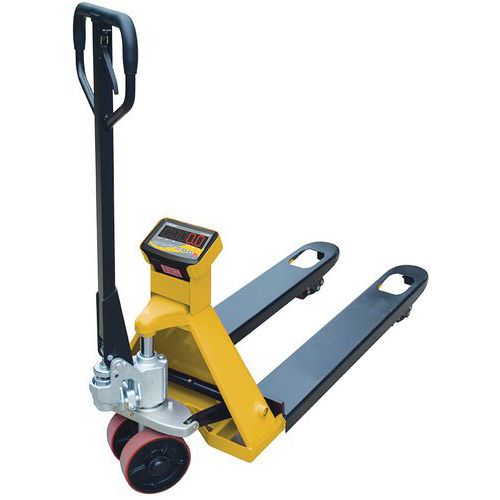 Paletový vozík s váhou Manutan Expert ZF20N, do 2000 kg, polyuretanová řídicí kola