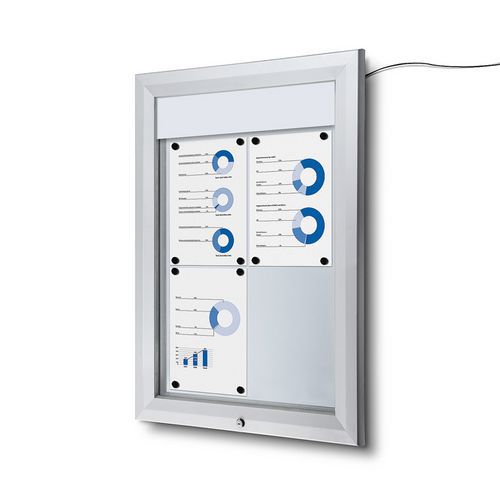 Osvětlená magnetická vitrína Teo, jednokřídlá, 4 x A4