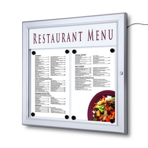 Osvětlená magnetická vitrína Menu, jednokřídlá, 2 x A4