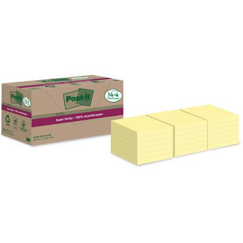 Bločky samolepicí Super Sticky Post-it® recyklované, žluté, 76×76 mm