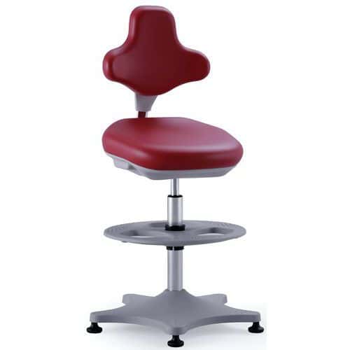 Dílenská židle Bimos Labster 9101 s podnožkou, kluzáky, koženka, červená/šedá