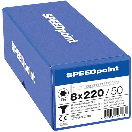 Vruty do dřeva s plochou hlavou Speedpoint TX o 8 mm, 220 mm Vruty do dřeva s plochou hlavou Speedpoint TX o 8 mm, 220 mm