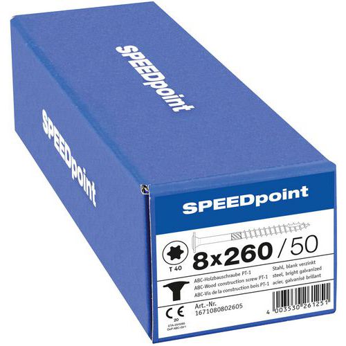 Vruty do dřeva s plochou hlavou Speedpoint TX o 8 mm, 260 mm Vruty do dřeva s plochou hlavou Speedpoint TX o 8 mm, 260 mm