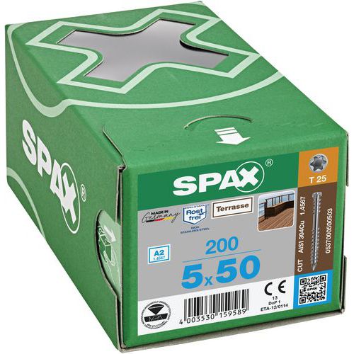 Vruty do dřeva s válcovou hlavou Spax TX Terrasse o 5 mm, 50 mm, bal 200 ks