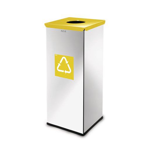 Kovový odpadkový koš Prestige EKO Square na tříděný odpad, objem 60 l, žlutý