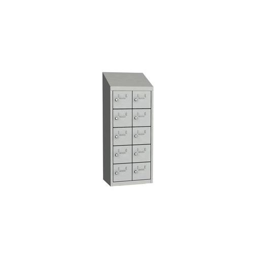 Svařovaná skříň na osobní věci Olaf, 10 boxů, cylindrický zámek, šedá/šedá