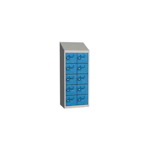 Svařovaná skříň na osobní věci Olaf, 10 boxů, cylindrický zámek, šedá/světle modrá