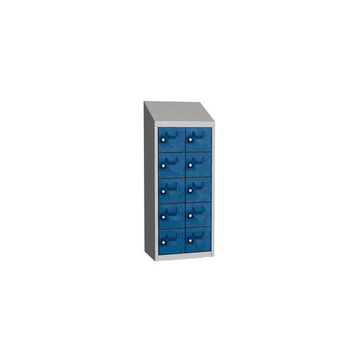 Svařovaná skříň na osobní věci Olaf, 10 boxů, cylindrický zámek, šedá/tmavě modrá