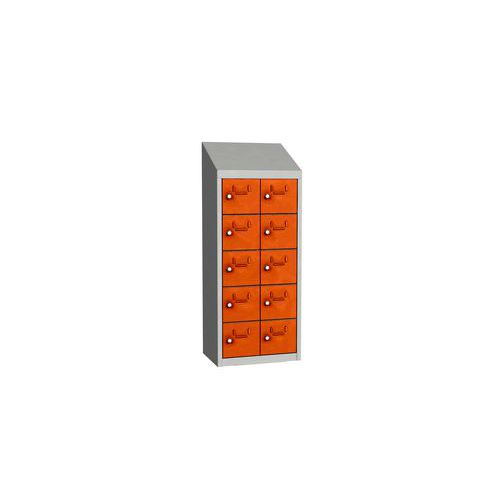 Svařovaná skříň na osobní věci Olaf, 10 boxů, otočný uzávěr, šedá/oranžová