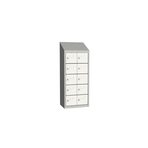 Svařovaná skříň na osobní věci Olaf, 10 boxů, cylindrický zámek, šedá/bílá