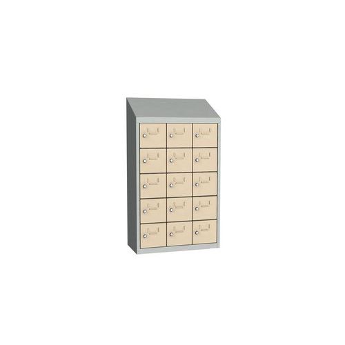 Svařovaná skříň na osobní věci Olaf, 15 boxů, otočný uzávěr, šedá/slonovina