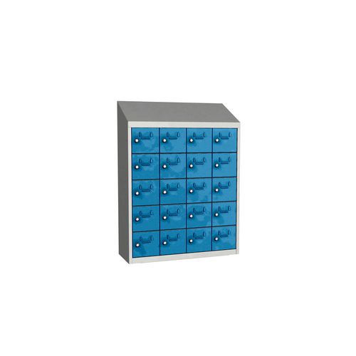 Svařovaná skříň na osobní věci Olaf, 20 boxů, otočný uzávěr, šedá/světle modrá