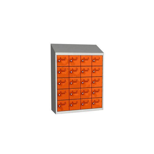 Svařovaná skříň na osobní věci Olaf, 20 boxů, otočný uzávěr, šedá/oranžová
