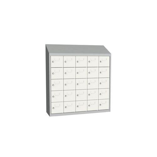 Svařovaná skříň na osobní věci Olaf, 25 boxů, otočný uzávěr, šedá/bílá