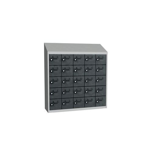 Svařovaná skříň na osobní věci Olaf, 25 boxů, cylindrický zámek, šedá/antracit