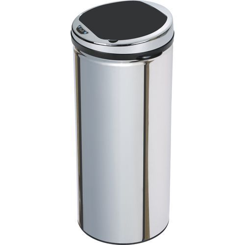 Bezdotykový kovový odpadkový koš, objem 42 l, stříbrný