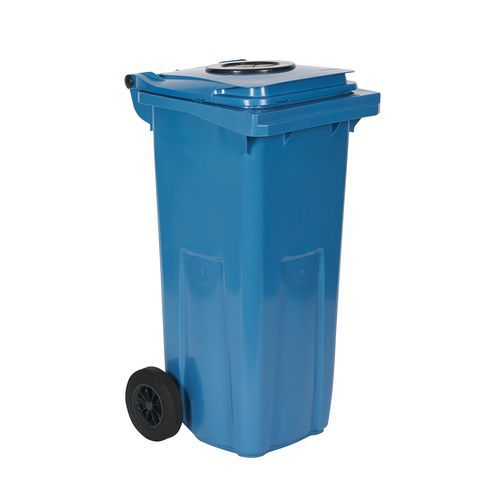 Plastová venkovní popelnice na tříděný odpad s otvorem, objem 120 l, modrá