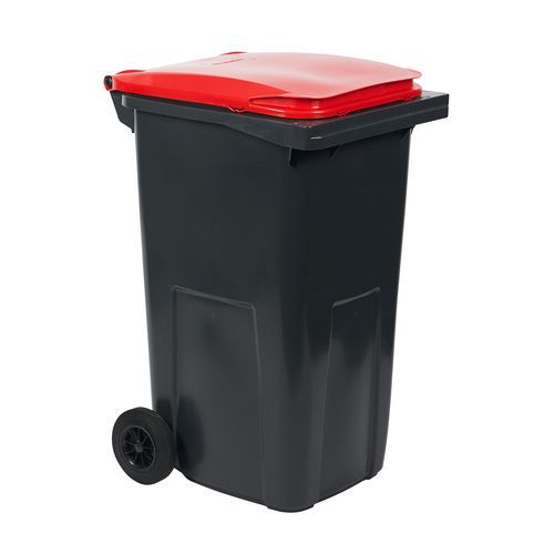 Plastová venkovní popelnice na tříděný odpad, objem 240 l, šedá/červená