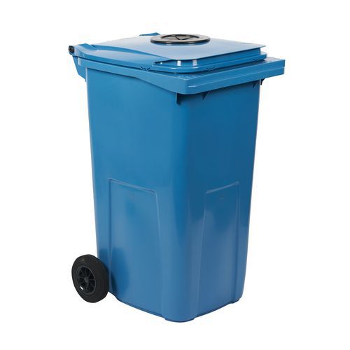 Plastová venkovní popelnice na tříděný odpad s otvorem, objem 240 l, modrá