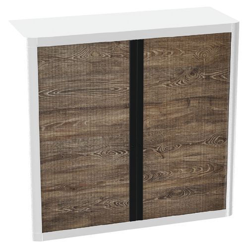 Kovová spisová skříň s roletou, 104 x 110 x 41,5 cm, dřevo