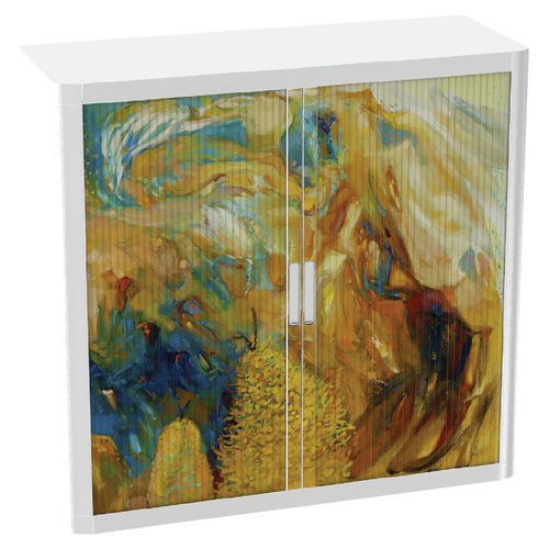 Kovová spisová skříň s roletou, 104 x 110 x 41,5 cm, malba