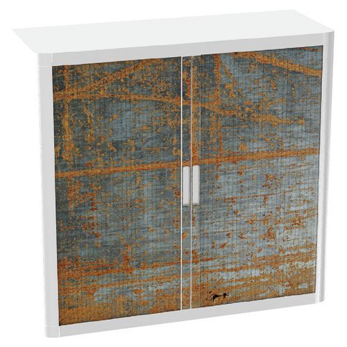Kovová spisová skříň s roletou, 104 x 110 x 41,5 cm, rez