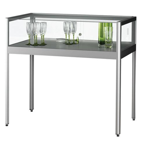 Skleněná stolová vitrína Manutan Expert, 100 x 60 x 92 cm, stříbrná