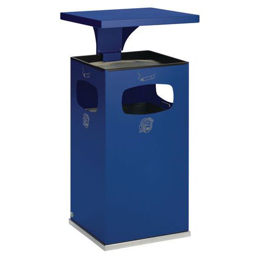 Kovový venkovní odpadkový koš Manutan Expert s popelníkem, objem 72 l, modrý