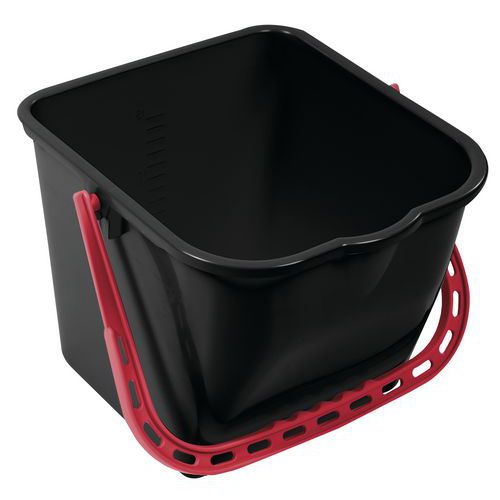 Plastový kbelík Manutan Expert s výlevkou, 15 l, černý/červený