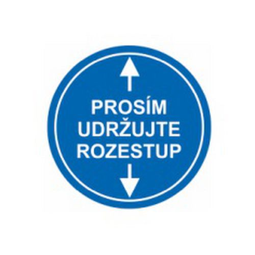 Prosím udržujte rozestup, podlahová samolepka kruh, Ř 280 mm, modrá