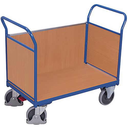 Plošinový vozík se dvěma madly s plnou výplní a boční stěnou, do 500 kg, 101,5 x 119 x 60 cm, modrý