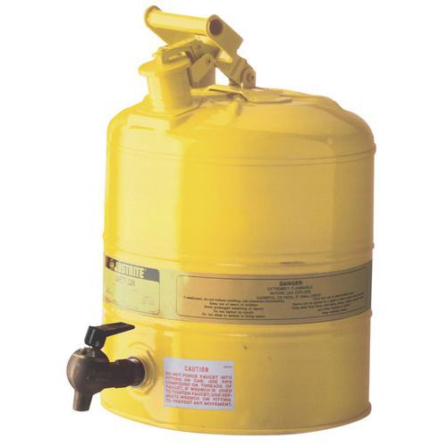 Bezpečnostní nádoba na hořlaviny Justrite s vypouštěcím ventilem, žlutá, 19 l