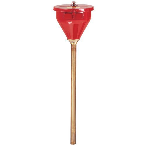 Kovový trychtýř Justrite s víkem na hořlavé látky, průměr 27 cm, délka 82 cm, červený Kovový trychtýř Justrite s víkem na hořlavé látky, průměr 27 cm, délka 82 cm, červený