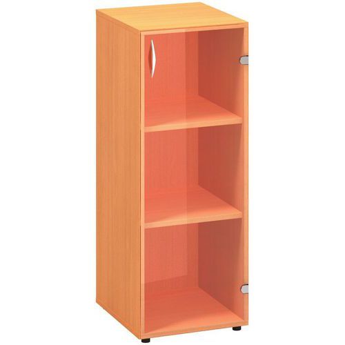 Střední úzk?? skříň Alfa 500, 106,3 x 40 x 45,8 cm, se skleněnými dvířky - pravé provedení, dezén buk Bavaria