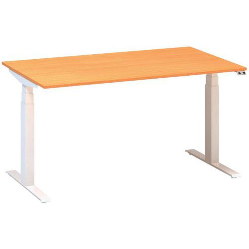 Výškově nastavitelný kancelářský stůl Alfa Up s bílým podnožím, 140 x 80 x 61,5-127,5 cm, dezén buk Bavaria