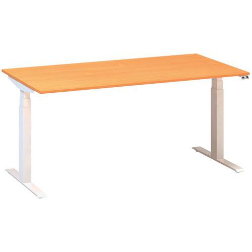 Výškově nastavitelný kancelářský stůl Alfa Up s bílým podnožím, 160 x 80 x 61,5-127,5 cm, dezén buk Bavaria