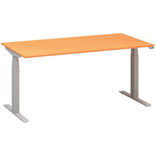 Výškově nastavitelný kancelářský stůl Alfa Up s šedým podnožím, 160 x 80 x 61,5-127,5 cm, dezén buk Bavaria