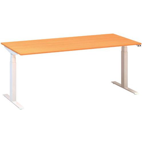 Výškově nastavitelný kancelářský stůl Alfa Up s bíl??m podnožím, 180 x 80 x 61,5-127,5 cm, dezén buk Bavaria